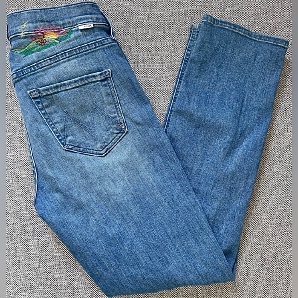 MOTHER Mid Rise Dazzler Ankle Jeans Embroidered Denim 25 Rare - Picture 8 of 16